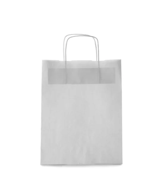 Mockup Του Χαρτί Τσάντα Για Ψώνια Λευκό Φόντο — Φωτογραφία Αρχείου