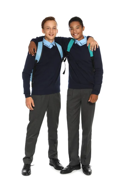 Teenageři Stylové Školní Uniformu Bílém Pozadí — Stock fotografie