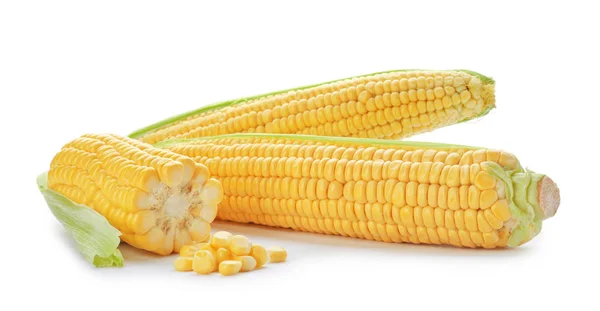 Chutné Sladké Kukuřičné Klasy Bílém Pozadí — Stock fotografie
