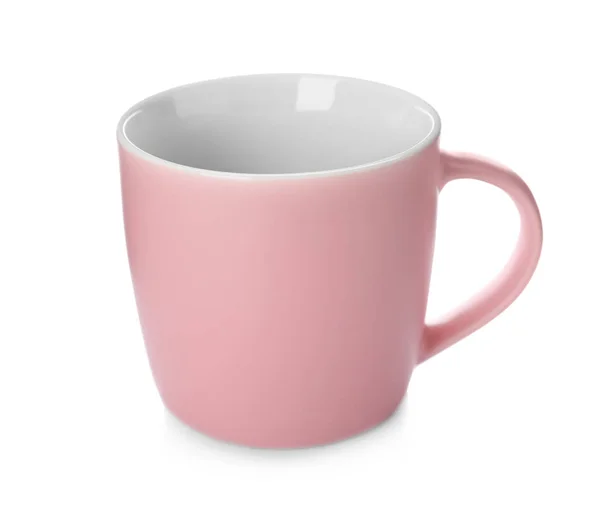 Vide Tasse Céramique Rose Isolé Sur Blanc — Photo