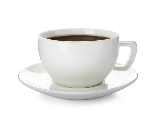 Keramische Cup Met Warme Aromatische Koffie Witte Achtergrond — Stockfoto