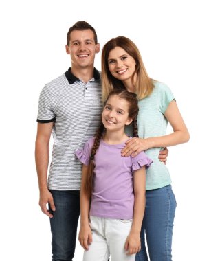 Beyaz arka planda çocuklu mutlu bir aile