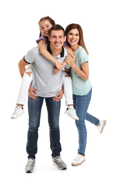 Familia Feliz Con Niño Sobre Fondo Blanco —  Fotos de Stock