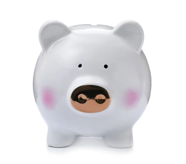 Schattig Piggy Bank Witte Achtergrond Geld Besparing — Stockfoto