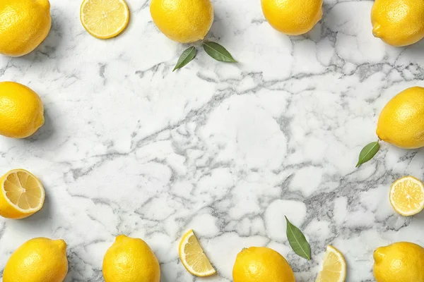 Flat Lay Composition Lemons Marble Background — Stock Photo, Image