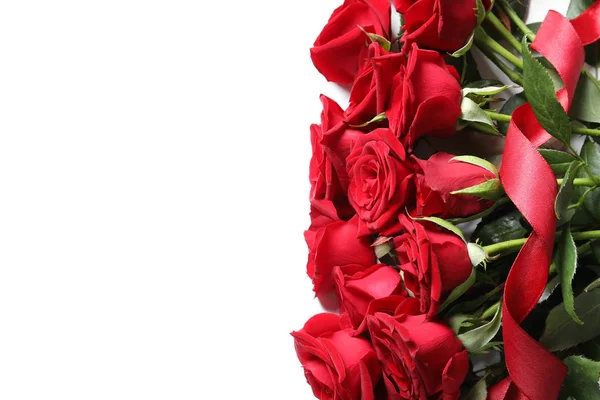 Beautiful Red Rose Flowers White Background Top View — Stock Photo, Image