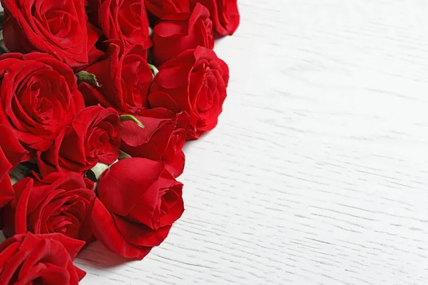 Beautiful Red Rose Flowers Wooden Background — Stock Photo, Image