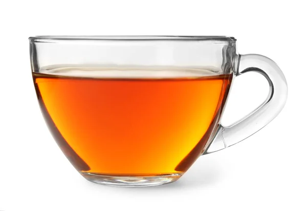 Glass Cup Hot Aromatic Tea White Background — Stock Photo, Image