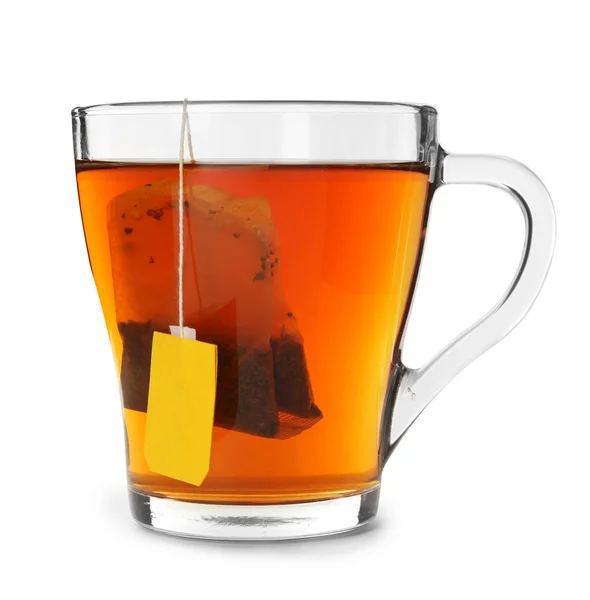 Стеклянная Чашка Горячего Ароматного Чая Белом Фоне — стоковое фото