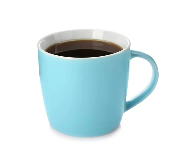 Голубая Керамическая Чашка Горячим Ароматным Кофе Белом Фоне — стоковое фото