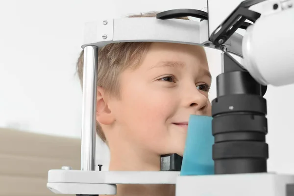 Little Boy Visiting Ophthalmologist Clinic Stock Photo