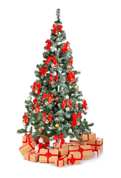 Beautiful Christmas Tree Gifts White Background Celebration Time — Stock Photo, Image