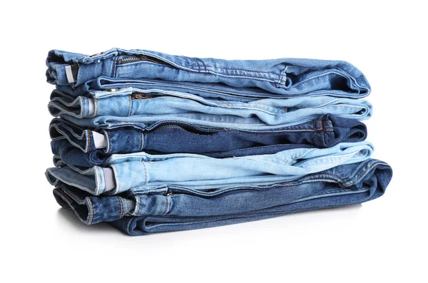 Stack Snygga Jeans Vit Bakgrund — Stockfoto