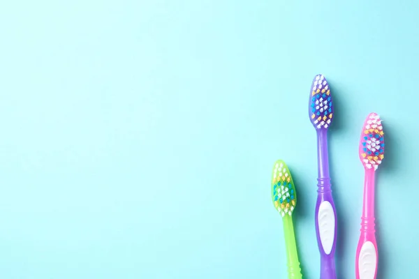 Flat Lay Composition Manual Toothbrushes Color Background — Stock Photo, Image