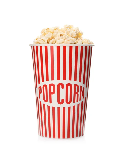 Pappbecher Mit Leckerem Popcorn Auf Weißem Hintergrund — Stockfoto