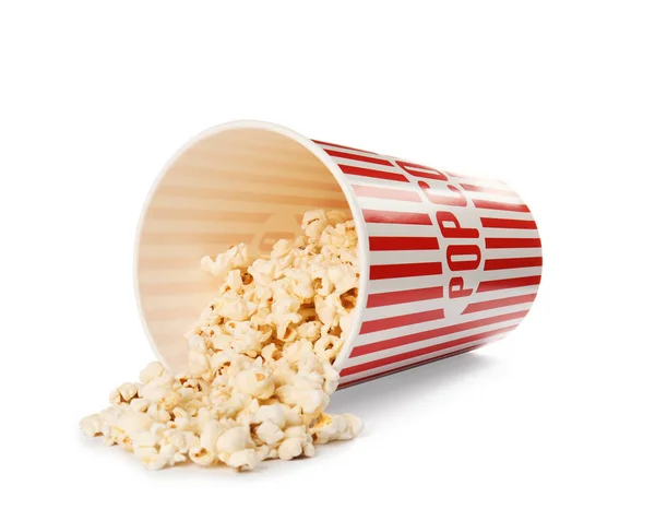 Pappbecher Mit Leckerem Popcorn Auf Weißem Hintergrund — Stockfoto