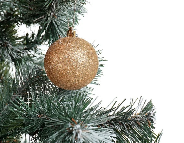 Schöner Weihnachtsbaum Mit Dekor Auf Weißem Hintergrund Nahaufnahme Zeit Zum — Stockfoto