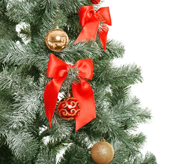 Όμορφο Χριστουγεννιάτικο Δέντρο Διακόσμηση Λευκό Φόντο Κινηματογράφηση Πρώτο Πλάνο Ώρα — Φωτογραφία Αρχείου