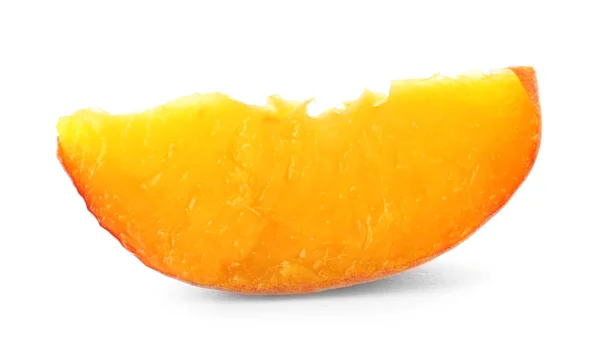 Slice Fresh Sweet Peach White Background — Stock Photo, Image