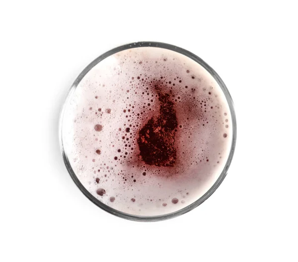 Склянка Холодного Смачного Пива Білому Тлі Вид Зверху — стокове фото