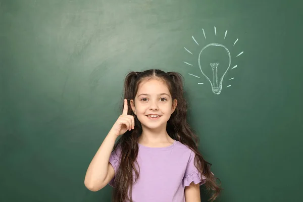 Little School Child Chalkboard Lightbulb Drawing — Stock Photo, Image