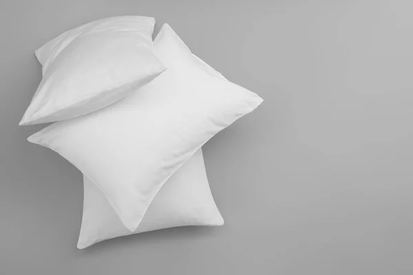 Clean Soft Bed Pillows Grey Background Top View — Stock Photo, Image