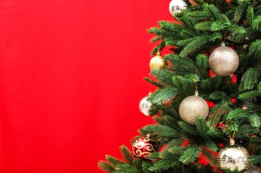 Noel ağacı renk arka plan, closeup dekore edilmiş