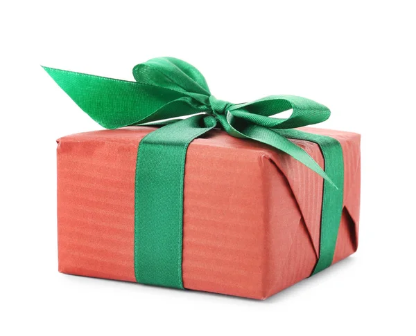 Красивая Подарочная Коробка Лентой Белом Фоне — стоковое фото