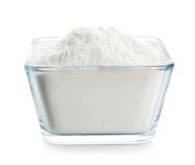 Beyaz arka plan üzerinde kabartma tozu ile kase