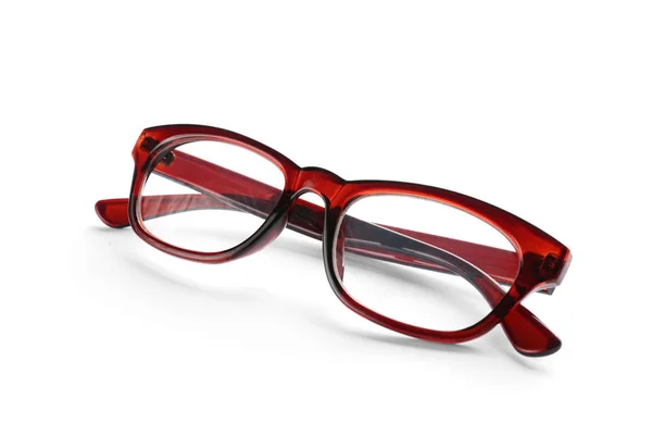 Glasögon Med Korrektionsglas Vit Bakgrund Synproblem — Stockfoto