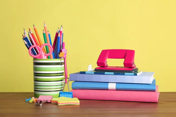 Papelaria Colorida Diferente Mesa Volta Escola — Fotografia de Stock