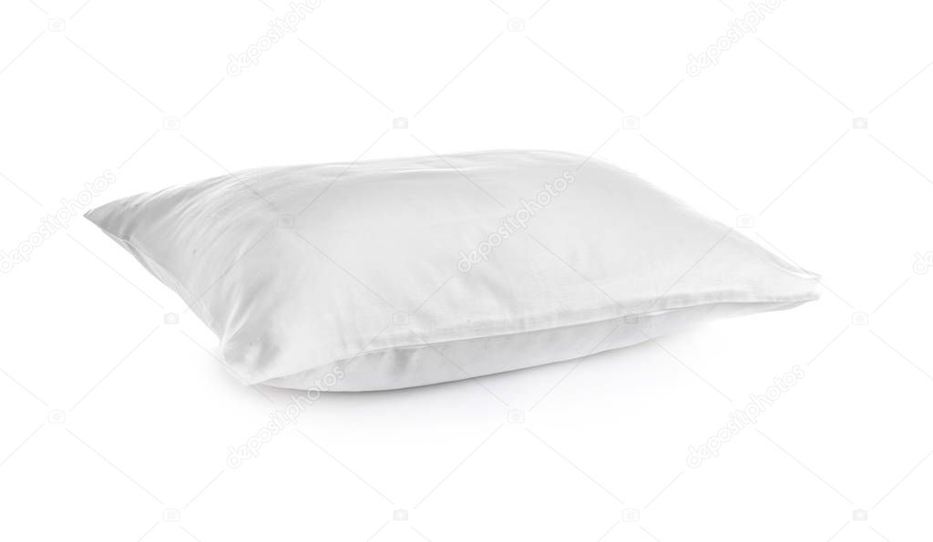 Clean soft bed pillow on white background