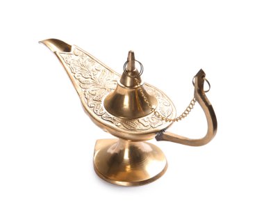 Aladdin lamba beyaz arka plan üzerinde arzuların