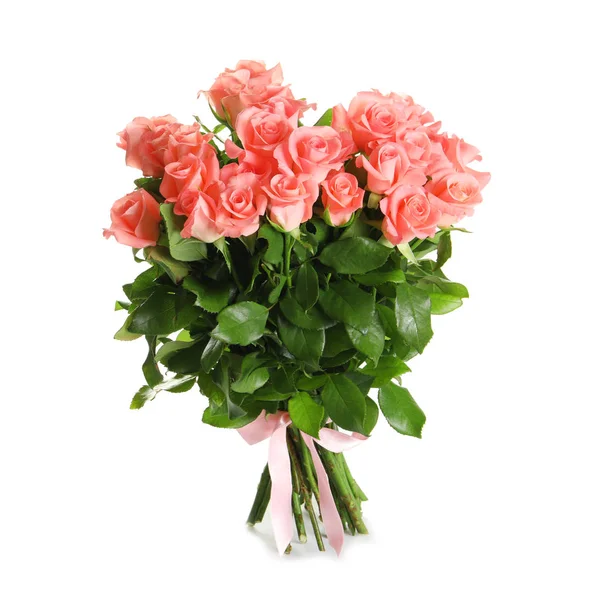 Bouquet Beautiful Roses White Background — Stock Photo, Image