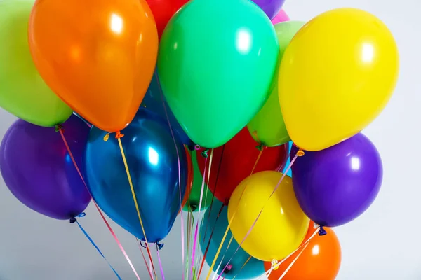 Bunch Colorful Balloons White Background Closeup Festive Decor — Stock Photo, Image