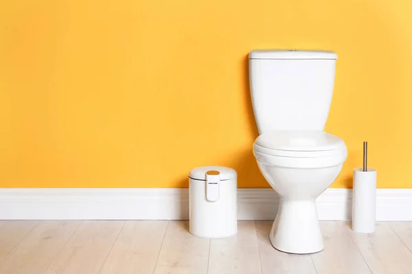 New Ceramic Toilet Bowl Modern Bathroom Space Text — Stock Photo, Image