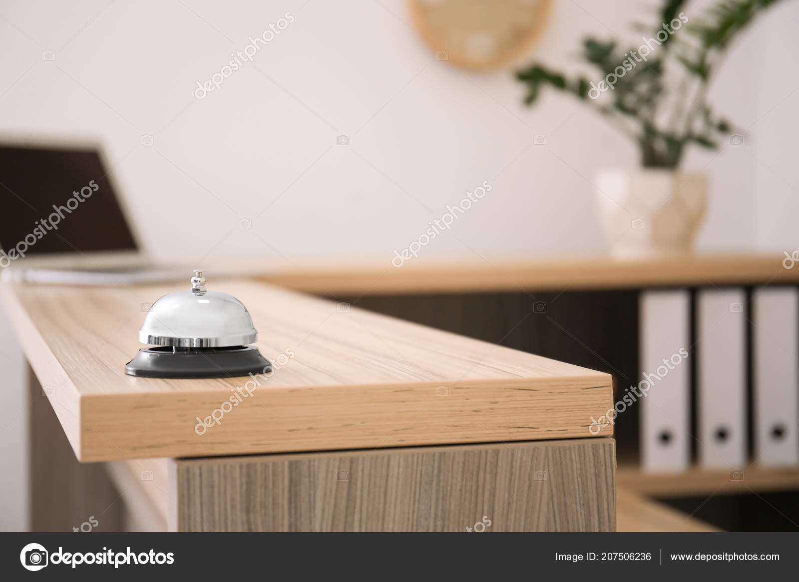 Service Bell Reception Desk Hotel Closeup Stock Photo