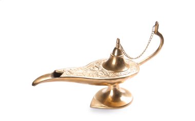 Aladdin lamba beyaz arka plan üzerinde arzuların