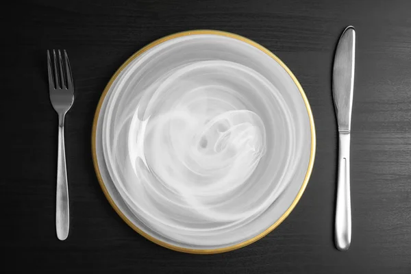 Elegant Table Setting Dark Background Top View — Stock Photo, Image