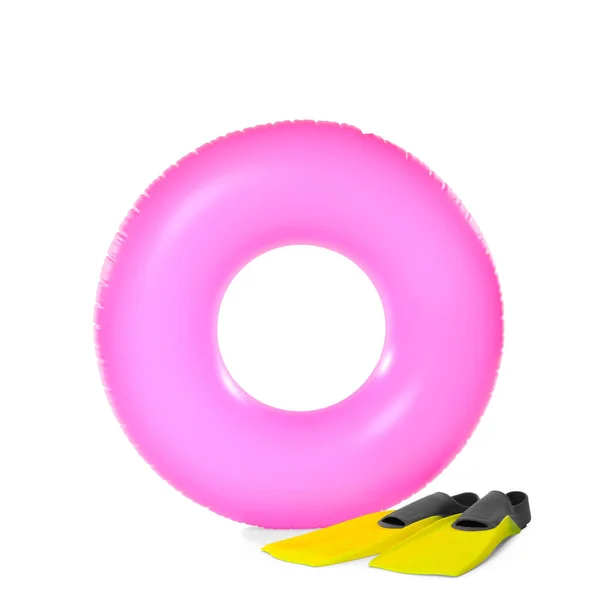 Inflatable Ring Flippers White Background Summer Holidays — Stock Photo, Image