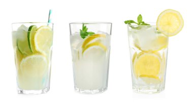 Beyaz arka plan üzerinde taze limonata ile ayarla