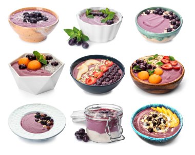 Lezzetli acai yüzlü beyaz arka plan üzerinde ayarla