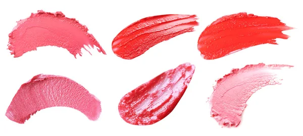 Makeup Product Smears White Background Color Set Lip Glosses Lipsticks — Stock Photo, Image