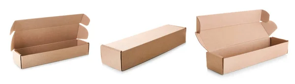 Collection Various Cardboard Boxes White Background — Stock Photo, Image