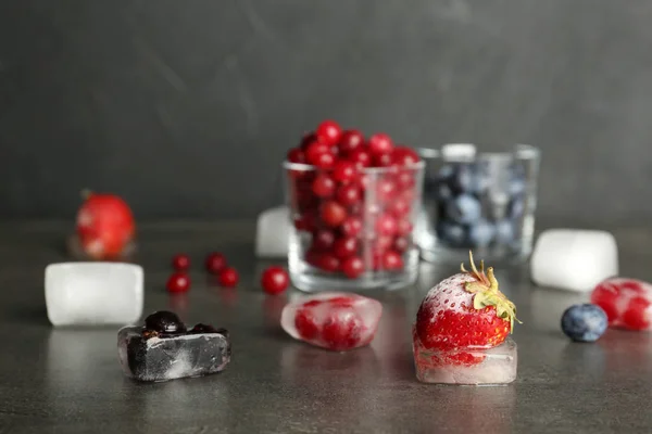 Different Frozen Berries Gray Table — Stock Photo, Image