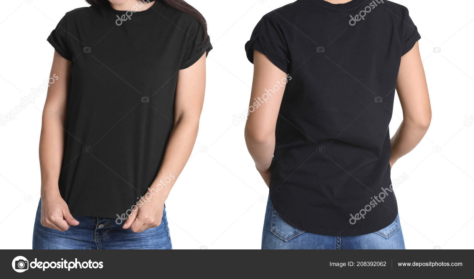 Front 34 Back Views Of Black Tshirt Isolated On White Background