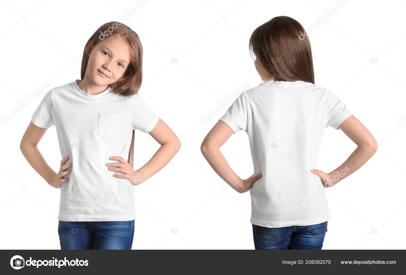 Download Front Back Views Little Girl Blank Shirt White Background Mockup Royalty Free Photo Stock Image By C Newafrica 208392070