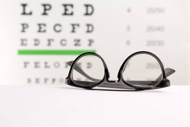 Gözlük göz grafik karşı masada düzeltici lensler ile