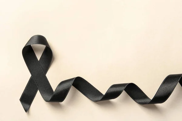 Black Ribbon Light Background Top View Cancer Awareness — Stock Photo, Image