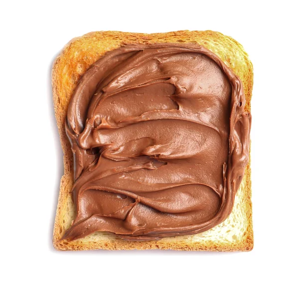 Pain Grillé Avec Tartinade Chocolat Savoureux Sur Fond Blanc — Photo